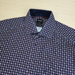 Olymp Button Down Mens 15 3/4 Blue Geometric Paisley Modern Fit Luxor Cotton